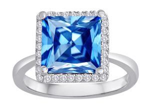 Star K Square Cut Simulated Blue Topaz Halo Ring in Sterling Silver Size 6 Star K Square Cut Simulated Blue Topaz Halo Ring in Sterling Silver Size 6