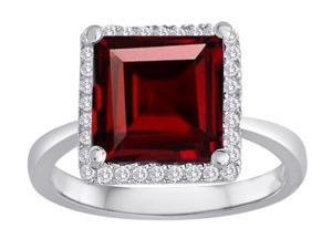 Star K Square Cut Simulated Garnet Halo Ring in Sterling Silver Size 6 Star K Square Cut Simulated Garnet Halo Ring in Sterling Silver Size 6