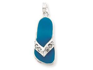 Sterling Silver Aqua Enameled Cubic Zirconiaech Crystal Flip Flop Charm Sterling Silver Aqua Enameled Cubic Zirconiaech Crystal Flip Flop Charm