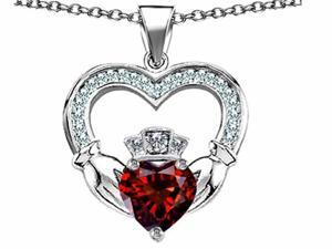 Celtic Love by Kelly Hands Holding 8mm Crown Heart Claddagh Pendant with Simulated Garnet in Sterling Silver Celtic Love by Kelly Hands Holding 8mm Crown Heart Claddagh Pendant with Simulated Garnet in Sterling Silver