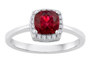 Star K Cushion Cut Created Ruby Halo Ring in Sterling Silver Size 6 Star K Cushion Cut Created Ruby Halo Ring in Sterling Silver Size 6