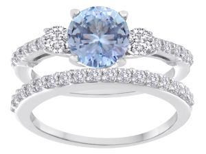 Star K Round Simulated Aquamarine Wedding Set in Sterling Silver Size 6 Star K Round Simulated Aquamarine Wedding Set in Sterling Silver Size 6