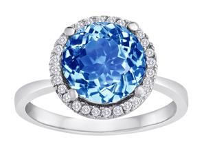 Star K Round Simulated Aquamarine Halo Ring in Sterling Silver Size 5 Star K Round Simulated Aquamarine Halo Ring in Sterling Silver Size 5