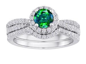Star K Round Simulated Emerald Halo Wedding Set in Sterling Silver Size 5 Star K Round Simulated Emerald Halo Wedding Set in Sterling Silver Size 5