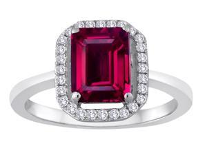 Star K Emerald Cut Created Ruby Halo Ring in Sterling Silver Size 5 Star K Emerald Cut Created Ruby Halo Ring in Sterling Silver Size 5