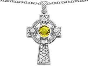 Celtic Love by Kelly Celtic Cross pendant with 7mm Round Simulated Citrine in Sterling Silver Celtic Love by Kelly Celtic Cross pendant with 7mm Round Simulated Citrine in Sterling Silver