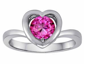 Star K Heart Promise of Love Ring with 7mm Round Created Pink Sapphire in Sterling Silver Size 7 Star K Heart Promise of Love Ring with 7mm Round Created Pink Sapphire in Sterling Silver Size 7