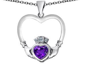 Celtic Love By Kelly Celtic Claddagh Heart Pendant with Heart Shape Simulated Amethyst in Sterling Silver Celtic Love By Kelly Celtic Claddagh Heart Pendant with Heart Shape Simulated Amethyst in Sterling Silver
