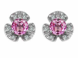Star K Flower Earrings with Round 5mm Created Pink Sapphire in Sterling Silver Star K Flower Earrings with Round 5mm Created Pink Sapphire in Sterling Silver