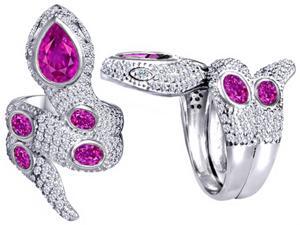 Star K Good Luck Snake Ring with Created Pink Sapphire Stones in Sterling Silver Size 6 Star K Good Luck Snake Ring with Created Pink Sapphire Stones in Sterling Silver Size 6