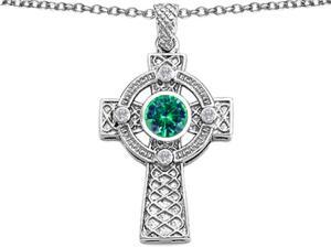 Celtic Love by Kelly Celtic Cross pendant with 7mm Round Simulated Emerald in Sterling Silver Celtic Love by Kelly Celtic Cross pendant with 7mm Round Simulated Emerald in Sterling Silver