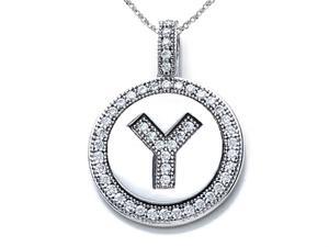 Zoe R Sterling Silver Micro Pave Hand Set Cubic Zirconia CZ Letter Y Initial Disc Pendant Zoe R Sterling Silver Micro Pave Hand Set Cubic Zirconia CZ Letter Y Initial Disc Pendant