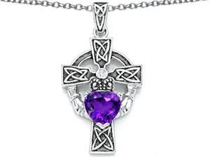 Celtic Love by Kelly Claddagh Cross pendant with 7mm Heart Shape Simulated Amethyst in Sterling Silver Celtic Love by Kelly Claddagh Cross pendant with 7mm Heart Shape Simulated Amethyst in Sterling Silver