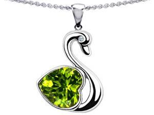 Star K Large Love Swan Pendant with 8mm Heart Shape Simulated Peridot in Sterling Silver Star K Large Love Swan Pendant with 8mm Heart Shape Simulated Peridot in Sterling Silver
