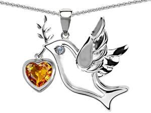 Star K Peace Love Dove Pendant with 7mm Heart Shape Simulated Citrine in Sterling Silver Star K Peace Love Dove Pendant with 7mm Heart Shape Simulated Citrine in Sterling Silver