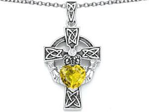 Celtic Love by Kelly Claddagh Cross pendant with 7mm Heart Shape Simulated Citrine in Sterling Silver Celtic Love by Kelly Claddagh Cross pendant with 7mm Heart Shape Simulated Citrine in Sterling Silver