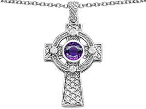 Celtic Love by Kelly Celtic Cross pendant with 7mm Round Simulated Amethyst in Sterling Silver Celtic Love by Kelly Celtic Cross pendant with 7mm Round Simulated Amethyst in Sterling Silver