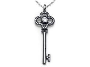 Zoe R Black Rhodium and Sterling Silver Micro Pave Hand Set Cubic Zirconia CZ Key Pendant Zoe R Black Rhodium and Sterling Silver Micro Pave Hand Set Cubic Zirconia CZ Key Pendant