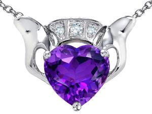 Celtic Love by Kelly 8mm Heart Claddagh Pendant with Simulated Amethyst in Sterling Silver Celtic Love by Kelly 8mm Heart Claddagh Pendant with Simulated Amethyst in Sterling Silver