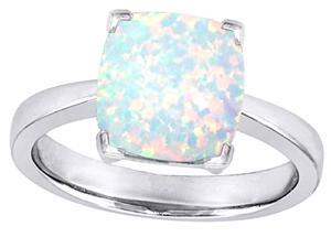 Star K 8mm Cushion Cut Solitaire Ring with Simulated Opal in Sterling Silver Size 6 Star K 8mm Cushion Cut Solitaire Ring with Simulated Opal in Sterling Silver Size 6