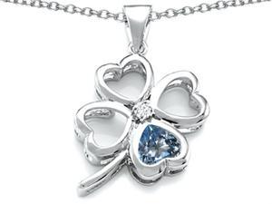 Celtic Love By Kelly Large 7mm Heart Shape Simulated Aquamarine Lucky Clover Heart Pendant in Sterling Silver Celtic Love By Kelly Large 7mm Heart Shape Simulated Aquamarine Lucky Clover Heart Pendant in Sterling Silver