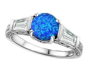 Star K Round 7mm Simulated Blue Opal Ring in Sterling Silver Size 6 Star K Round 7mm Simulated Blue Opal Ring in Sterling Silver Size 6