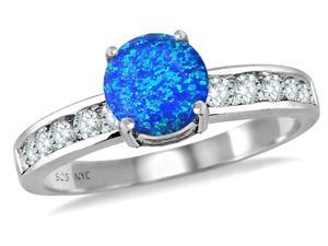 Star K Round 7mm Simulated Blue Opal Ring in Sterling Silver Size 6 Star K Round 7mm Simulated Blue Opal Ring in Sterling Silver Size 6