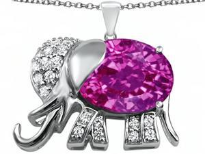 Star K Large 12x10mm Oval Created Pink Sapphire Good Luck Elephant Pendant in Sterling Silver Star K Large 12x10mm Oval Created Pink Sapphire Good Luck Elephant Pendant in Sterling Silver