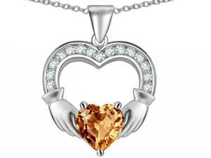 Celtic Love by Kelly Hands Holding 8mm Heart Claddagh Pendant with Simulated Imperial Yellow Topaz in Sterling Silver Celtic Love by Kelly Hands Holding 8mm Heart Claddagh Pendant with Simulated Imperial Yellow Topaz in Sterling Silver