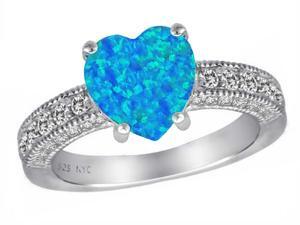 Star K 8mm Heart Shape Simulated Blue Opal Ring in Sterling Silver Size 5 Star K 8mm Heart Shape Simulated Blue Opal Ring in Sterling Silver Size 5