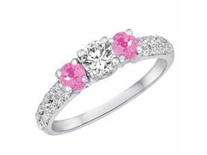 Ryan Jonathan Three Stone Diamond and Pink Sapphire Engagement Ring With Double Row Shank in 18K White Gold (1.15 cttw) Ryan Jonathan Three Stone Diamond and Pink Sapphire Engagement Ring With Double Row Shank in 18K White Gold (1.15 cttw)