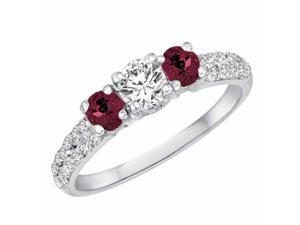 Ryan Jonathan Three Stone Diamond and Ruby Engagement Ring With Double Row Shank in 14K White Gold (1.15 cttw) Ryan Jonathan Three Stone Diamond and Ruby Engagement Ring With Double Row Shank in 14K White Gold (1.15 cttw)