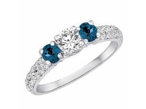 Ryan Jonathan Three Stone White and Blue Diamond Engagement Ring With Double Row Shank in 18K White Gold (1 cttw) Ryan Jonathan Three Stone White and Blue Diamond Engagement Ring With Double Row Shank in 18K White Gold (1 cttw)