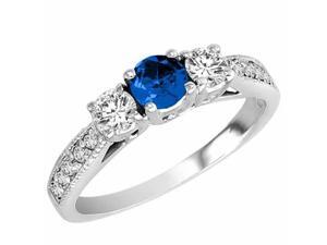Ryan Jonathan Three Stone Diamond and Blue Sapphire Ring With Milgrain Shank in 14K White Gold Ryan Jonathan Three Stone Diamond and Blue Sapphire Ring With Milgrain Shank in 14K White Gold