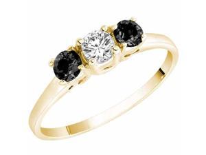 Ryan Jonathan Three Stone White and Black Diamond Ring in 14K Yellow Gold Ryan Jonathan Three Stone White and Black Diamond Ring in 14K Yellow Gold