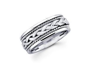 Solid 14k White Gold Ladies Mens Braided Rope Design Wedding Ring Band 7MM Size 10.5 Solid 14k White Gold Ladies Mens Braided Rope Design Wedding Ring Band 7MM Size 10.5