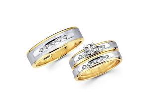 .18ct Diamond 14k Two Tone Gold Engagement Wedding Trio His and Hers Ring Set (HI, I1) .18ct Diamond 14k Two Tone Gold Engagement Wedding Trio His and Hers Ring Set (HI, I1)