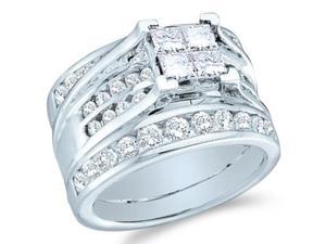 14k White Gold Diamond Engagement Ring & Wedding Band Three 3 Ring Set Solitaire Style Center Setting Large Princess and Round Cut Diamond Ring (2.0 cttw, G - H Color, SI2 Clarity) 14k White Gold Diamond Engagement Ring & Wedding Band Three 3 Ring Set Solitaire Style Center Setting Large Princess and Round Cut Diamond Ring (2.0 cttw, G - H Color, SI2 Clarity)