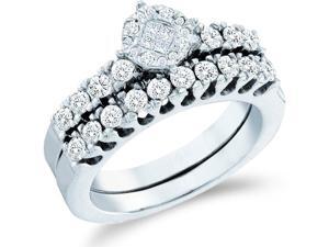 14k White Gold Diamond Engagement Ring Wedding Band Two 2 Ring Set Solitaire Style Center Setting Side Stones Princess and Round Cut Diamond Ring (.87 cttw, G - H Color, SI2 Clarity) 14k White Gold Diamond Engagement Ring Wedding Band Two 2 Ring Set Solitaire Style Center Setting Side Stones Princess and Round Cut Diamond Ring (.87 cttw, G - H Color, SI2 Clarity)