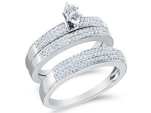 10k Two Tone Gold Trio 3 Three Ring w/ Engagement Wedding Ring Band Set - Marquise and Round Diamonds - Solitaire Center Setting w/ Side Stones (1/2 cttw, H Color, I1 Clarity) 10k Two Tone Gold Trio 3 Three Ring w/ Engagement Wedding Ring Band Set - Marquise and Round Diamonds - Solitaire Center Setting w/ Side Stones (1/2 cttw, H Color, I1 Clarity)