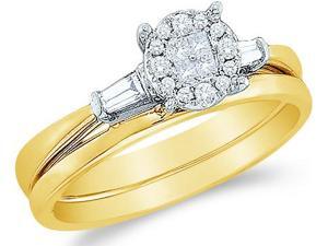 14k Yellow Gold Diamond Engagement Ring w/ Plain Solid Wedding Band Two 2 Ring Set Solitaire Style Center Setting Three 3 Stone Diamond Ring 8mm (1/5 cttw, G - H Color, SI2 Clarity) 14k Yellow Gold Diamond Engagement Ring w/ Plain Solid Wedding Band Two 2 Ring Set Solitaire Style Center Setting Three 3 Stone Diamond Ring 8mm (1/5 cttw, G - H Color, SI2 Clarity)