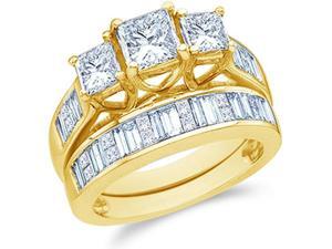 14k Yellow Gold Diamond Engagement Ring Wedding Band Two 2 Ring Set Three 3 Stone Side Stones Princess Cut and Baguette Diamond Ring 5mm (2.0 cttw, 3/5 ct Center, G - H Color, SI2 Clarity) 14k Yellow Gold Diamond Engagement Ring Wedding Band Two 2 Ring Set Three 3 Stone Side Stones Princess Cut and Baguette Diamond Ring 5mm (2.0 cttw, 3/5 ct Center, G - H Color, SI2 Clarity)