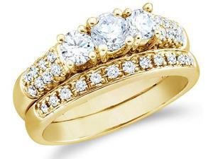 14k Yellow Gold Diamond Ladies Engagement Ring Wedding Band Two 2 Ring Set Three 3 Stone Style Center Setting Side Stones Round Cut Diamond Ring (1.09 cttw, G - H Color, SI2 Clarity) 14k Yellow Gold Diamond Ladies Engagement Ring Wedding Band Two 2 Ring Set Three 3 Stone Style Center Setting Side Stones Round Cut Diamond Ring (1.09 cttw, G - H Color, SI2 Clarity)