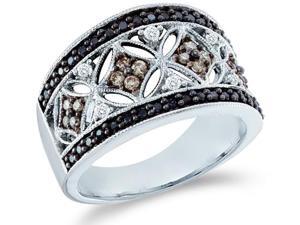 14k White Gold Large Black, Brown Chocolate & White Diamond Round Cut Womens Diamond Wedding Anniversary Fashion Ring Band (1/2 cttw, H Color, I1 Clarity) 14k White Gold Large Black, Brown Chocolate & White Diamond Round Cut Womens Diamond Wedding Anniversary Fashion Ring Band (1/2 cttw, H Color, I1 Clarity)