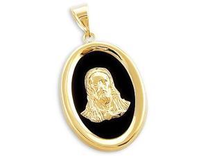 14k Yellow Gold Jesus Face Charm Pendant w/ Black Onyx (Height = 1.25" ; Width = 3/4") 14k Yellow Gold Jesus Face Charm Pendant w/ Black Onyx (Height = 1.25" ; Width = 3/4")