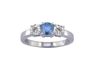 14K White Gold 3 Stone Blue and White Diamond Ring (1 CT) In Size 7 14K White Gold 3 Stone Blue and White Diamond Ring (1 CT) In Size 7