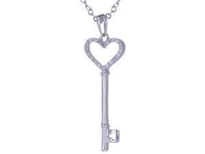 FineDiamonds9 18" Sterling Silver Key Pendant with 1/8ct Diamond Heart Necklace FineDiamonds9 18" Sterling Silver Key Pendant with 1/8ct Diamond Heart Necklace