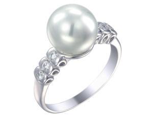 Sterling Silver in Fashion Ring (10 MM Glass Pearl) In Size 9 Sterling Silver in Fashion Ring (10 MM Glass Pearl) In Size 9