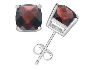 14K White Gold Garnet Stud Earrings (1.80 CT ; 6 MM Cushion Cut) 14K White Gold Garnet Stud Earrings (1.80 CT ; 6 MM Cushion Cut)
