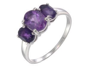 Sterling Silver Amethyst 3 Stone Ring (2.40 CT) In Size 7 Sterling Silver Amethyst 3 Stone Ring (2.40 CT) In Size 7